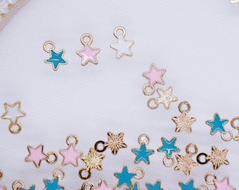 B283 Cute Color Coat Paint 8mm Tiny Star Charm For Doll Jewelry Clothes Doll Sewing Craft