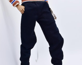 C053  Handmade Black Sweatpants Male Doll Pants For 12" Fashion Male Doll Figure FR Homme Fashion Royalty Nu Face