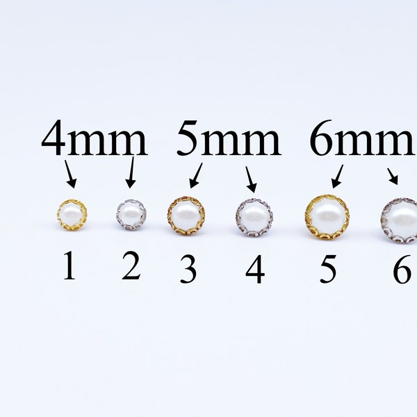 B094 4mm/5mm/6mm White Gold/Silver Color Base Pearl Tiny Buttons Doll Sewing Craft Supplies For 12" Fashion Doll Blythe BJD Clothes Making