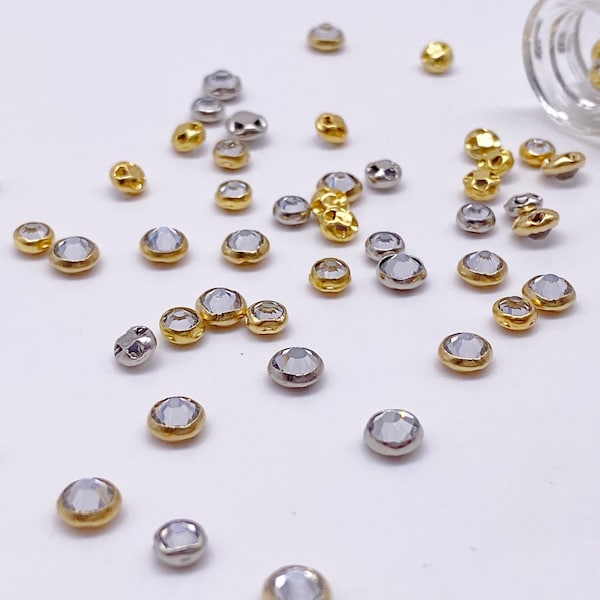 B176 Silver Color Base 4mm/5mm Sew On Rhinestones Micro Mini Glass Faux Diamond Buttons Doll Clothes Doll Sewing Craft