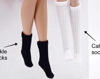 C065 Handmade Ribbed Colorful Ankle/Calf Doll Socks For 12" Fashion Dolls  Blythe Azone PP FR 1/6 Doll Clothes