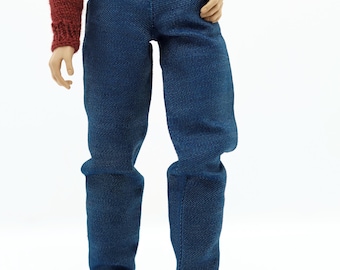 C052  Handmade Denim Straight Jeans Male Doll Pants For 12" Fashion Male Doll Figure FR Homme Fashion Royalty Nu Face
