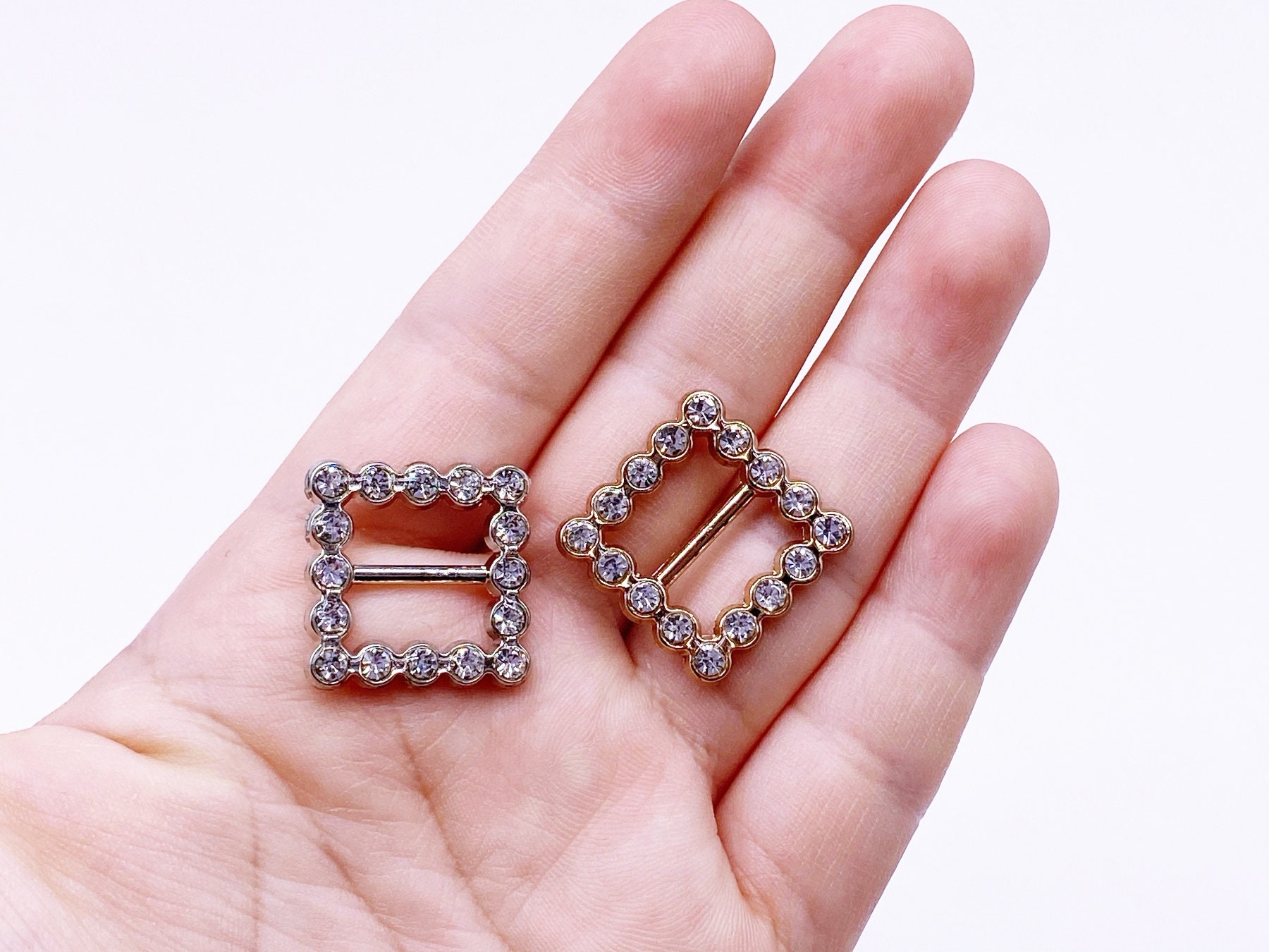 B039 Silver/gold Based Squared Buckle With Crystal Mini Buckles