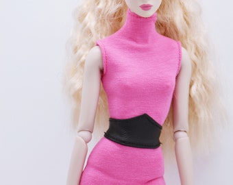 C038 Turtle Neck Slim Fit Sleeveless Dress With Socks Belt For 12" Fashion Dolls Like Poppy Parker Fashion Royalty NF Doll
