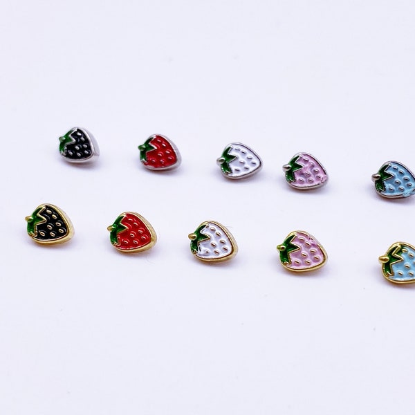 B132 Strawberry With Gold/Silver Color Base Shank Buttons Micro Mini Buttons Tiny Buttons Doll Buttons Doll Sewing Craft Supplies