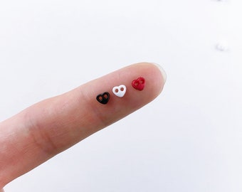 B018 Black/White/Red Heart 4mm Buttons Micro Mini Buttons Tiny Buttons Doll Buttons Doll Sewing Craft Supplies