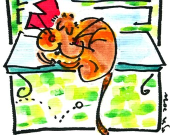 CAT NAP #55 GOLF*Jane Sarah*Watercolor*Print*Art and Collectibles*Cat Art*Cat Gift*Vet Gif*Whimsical Cat*Cartoon Cat*Cat Golf*Cat Sports