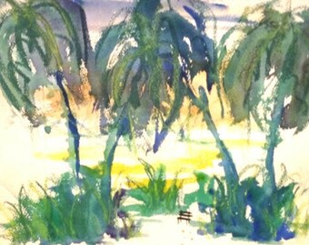 PALM BEACH by Jane STAFFIER*Art and Collectibles*Watercolor*Florida Watercolor*Beach Art*Gift*Coastal Art*Wall Decor Art*Guest House Decor