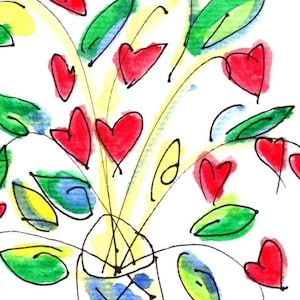 HAPPY HEARTS*Jane Sarah STAFFIER*Watercolor*Print*Valentine Gift*Art and Collectibles*Heart Art*Home Decor*Valentine Bouquet*Love*Whimsical