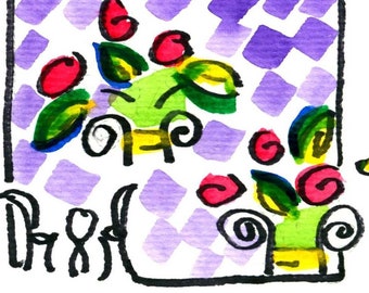 VIOLET CAFE  #3 *Watercolor*Jane Sarah STAFFIER*Cafe Art*Coffehouse Art*Home Decor*Cafe*Art and Collectibles*Bistro Art*Paris Art*Violet