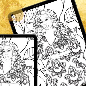 Nadine | FALL FAB | Adult Coloring Book Page | Black Women Coloring Book | Black Woman Coloring Pages