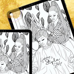 The Hair Stylist | Adult Coloring Book Page | Black Women Coloring Book | Black Woman Coloring Pages