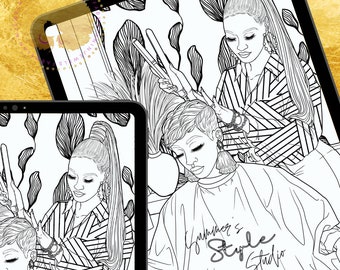 The Hair Stylist | Adult Coloring Book Page | Black Women Coloring Book | Black Woman Coloring Pages