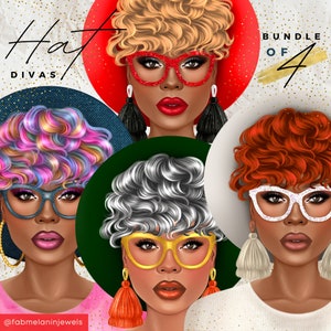 Hat Divas Bundle 1 | Diva Head Canvas | Diva Head Wreath | Black Woman Art Print | Black Queen Melanin Nubian Diva | Diva Face