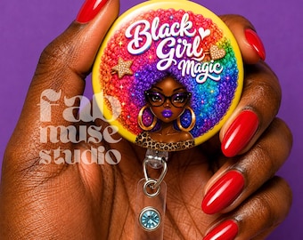 No. 33 | Black Girl Magic Badge Reel for Black Women | Nurse Badge Reel | Afro Girl Badge Reel | CNA Nurse Teacher Reels | Rainbow
