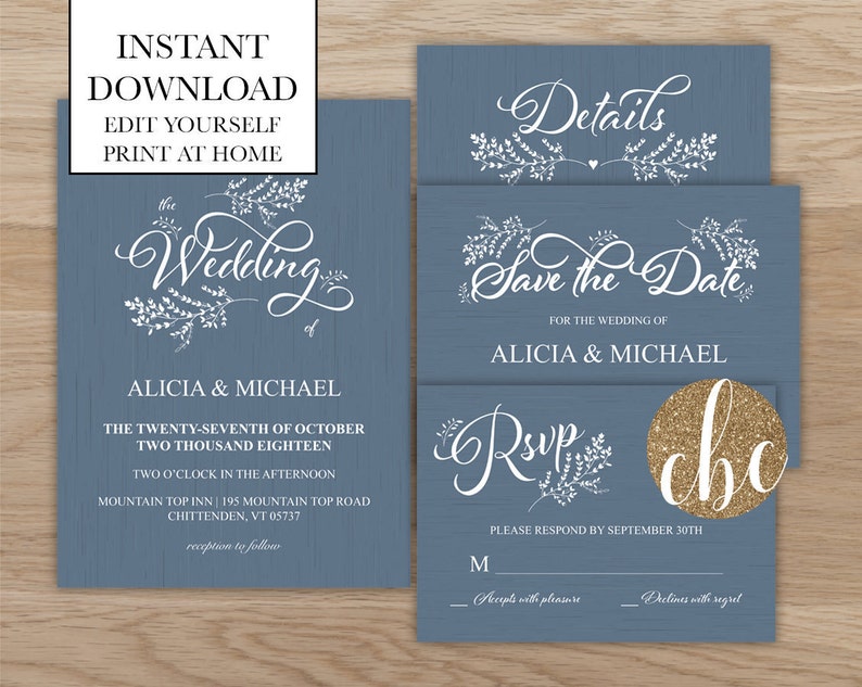Invitations Announcements Diy Wedding Invitation Bundleinstant