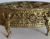 Vintage Lipstick Holder Filigree Cherubs Display Vanity Ormolu Boudoir