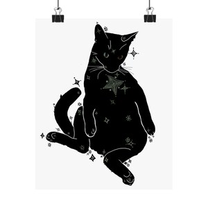 Vertical Poster, Starry Black Cat Print, Wall Art Decor, Matte Print, Cat Lover Gift, Home Office Decor, Animal Art Print