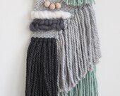 Grey + Mint Woven Wall Hanging - Handmade Tapestry - Weaving - Mid Century Modern - Boho Decor - Home Decor - Home and Living