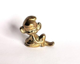 Vintage Wee Brass Baby Elf Figurine, Retro Solid Brass Small Kid Statue, Old Collectible Brass Baby Paperweight Office Decor - England 50s