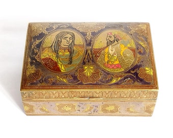 Very Rare Antique Rare Brass Trinket Box Home Decor, Heavy Brass Engraved Tobacco Box, Collectible Brass Keepsake, Cigarette Box - India 30s