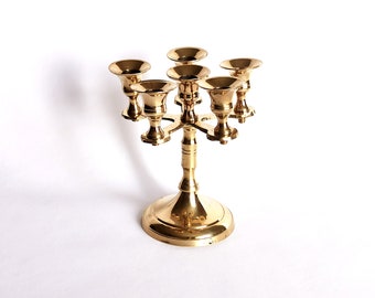 Vintage Small Brass Candelabra 6 Candles Home Decor, Retro Brass Candle Holder, Brass Candelabra Table Decor Wedding Decor England 70s