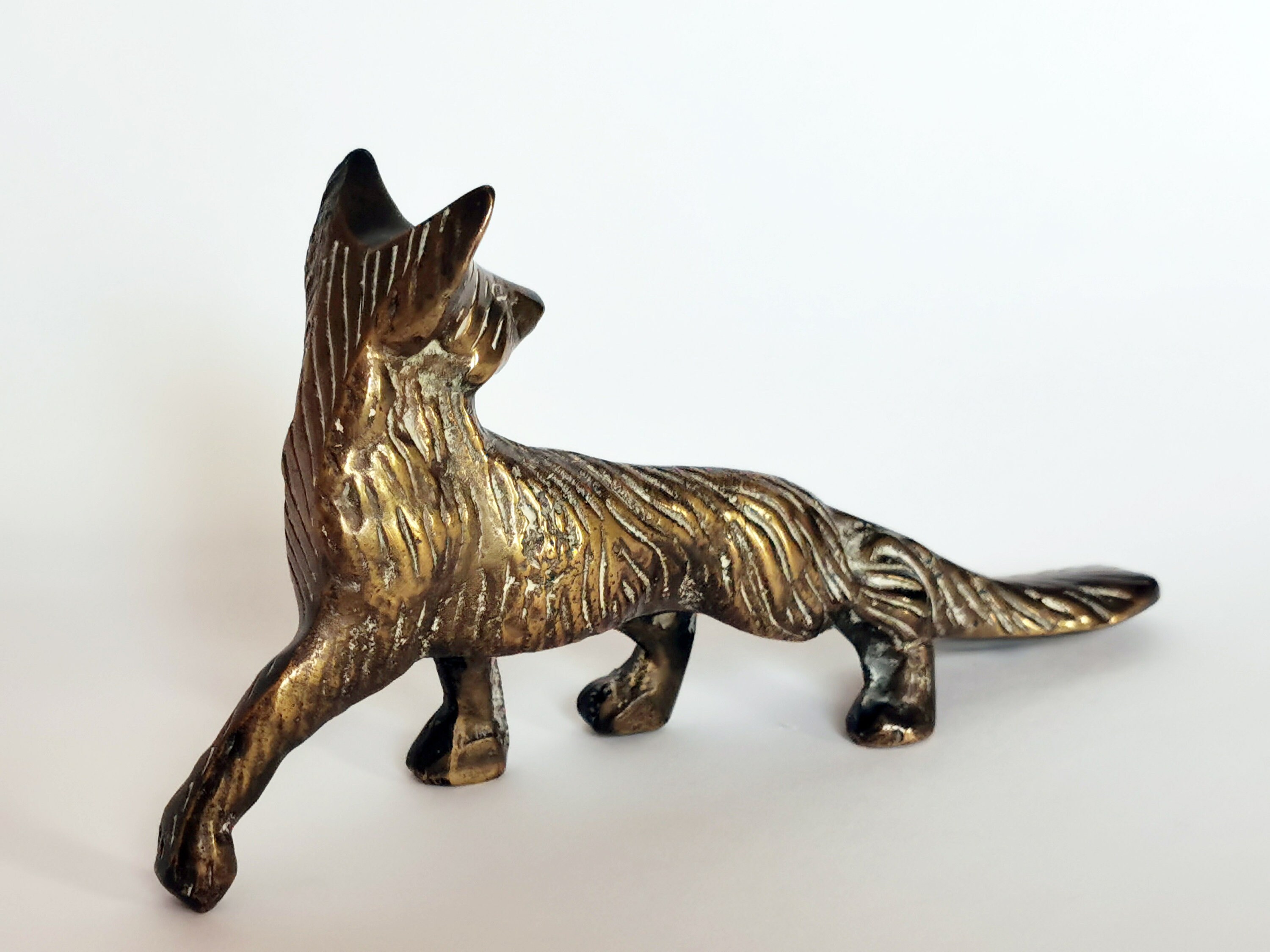 Cute Vintage Solid Brass Fox Figurine Home Decor Brass Fox Etsy