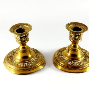 Vintage Set of Two English Lightweight Brass Candle Holders Home Decor, Brass Candlesticks Ornated Brass Candle Sticks Altar Decor 50s