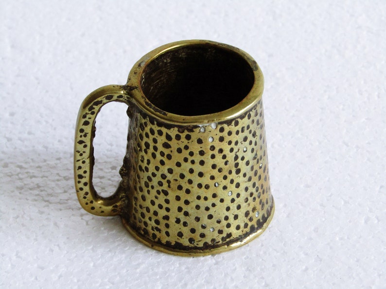 Retro Patina Brass Tankard Match Holder Vintage Small Brass Tankard Old Brass Desk Storage Wee Vintage Collectible Metal Brass Mug 70s