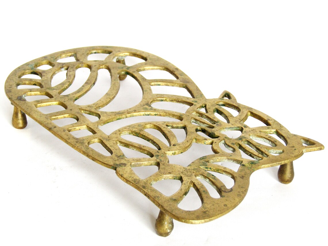Vintage Brass Cat Animal Trivet Home Decor Old Collectible Etsy