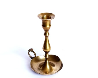 Vintage Tall Brass Candle Holder with Handle, Retro Collectible Brass Willie Winkie Chamberstick, Retro Brass Chamberstick Home Decor 60s