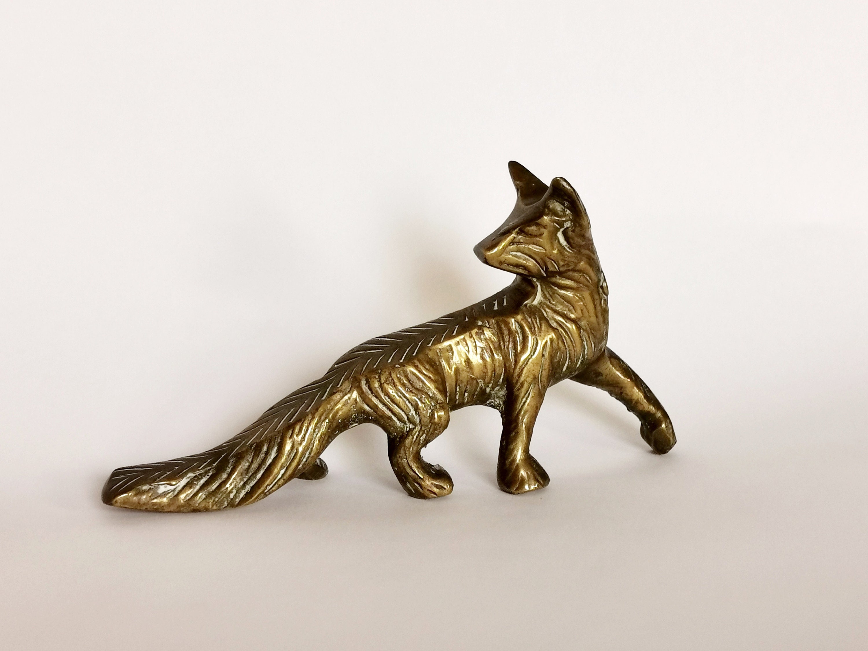 Cute Vintage Solid Brass Fox Figurine Home Decor Brass Fox Etsy
