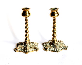 Antique Brass Candle Holders Home Decor, Detailed Two Brass Candle Sticks, Altar Decor Charming Face Head Druid Scottish Candlesticks 30s