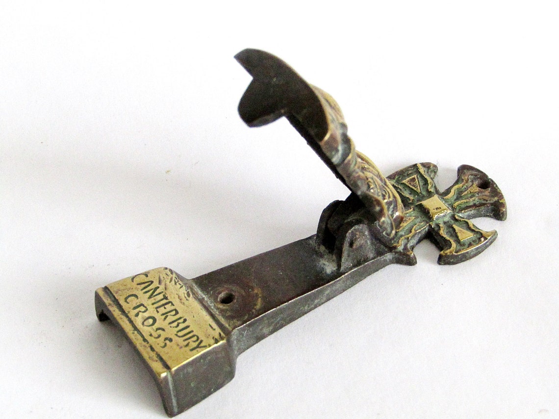 Small Antique Brass Door Knocker Chaucer Canterbury Cross Etsy