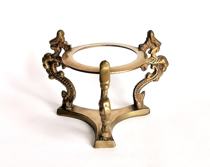 Vintage Brass Crystal Ball Holder Three Footed Seahorse Etsy