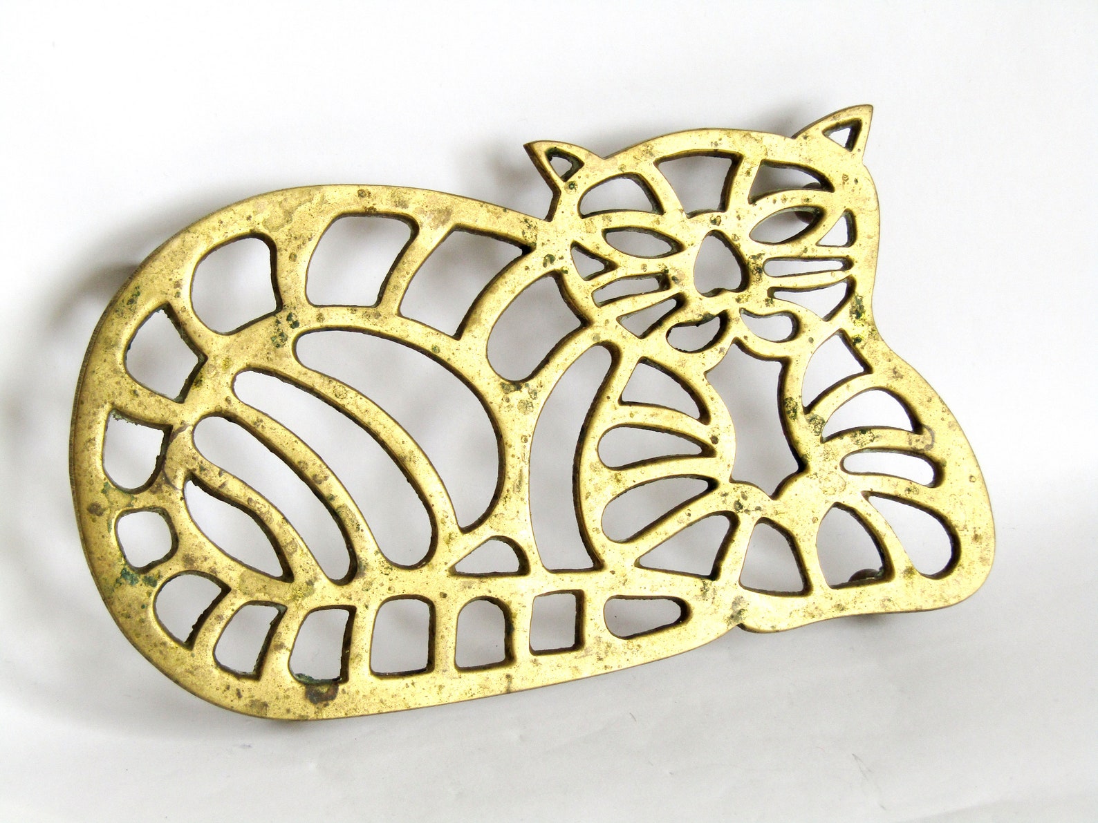 Vintage Brass Cat Animal Trivet Home Decor Old Collectible Etsy