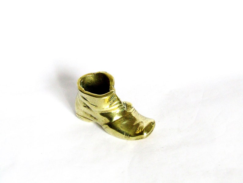 Brass Shoe Container 70s Vintage Small Brass Shoe Figurine Retro Wee Brass Shoe Toothpick Holder Retro Little Brass Shoe Collectible