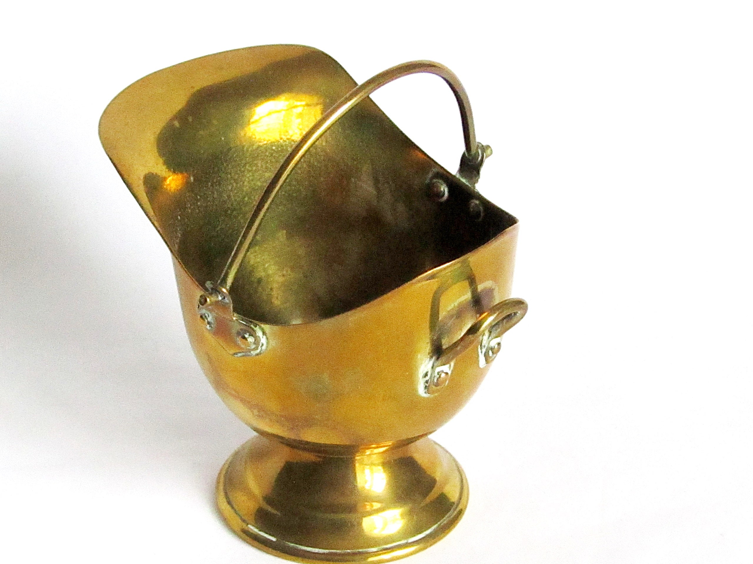 Vintage Small Brass Coal Scuttle Bucket Retro English Patina Etsy