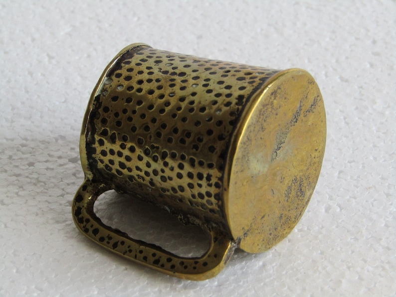 Retro Patina Brass Tankard Match Holder Vintage Small Brass Tankard Old Brass Desk Storage Wee Vintage Collectible Metal Brass Mug 70s