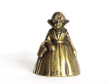 Vintage Small Brass Lady Gnome Bell, Mid Century English Bell, Collectible Brass Bell Lady Bell Figurine, Lady Dress Brass Decor England 60s