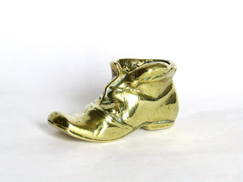 Brass Shoe Container 70s Vintage Small Brass Shoe Figurine Retro Wee Brass Shoe Toothpick Holder Retro Little Brass Shoe Collectible