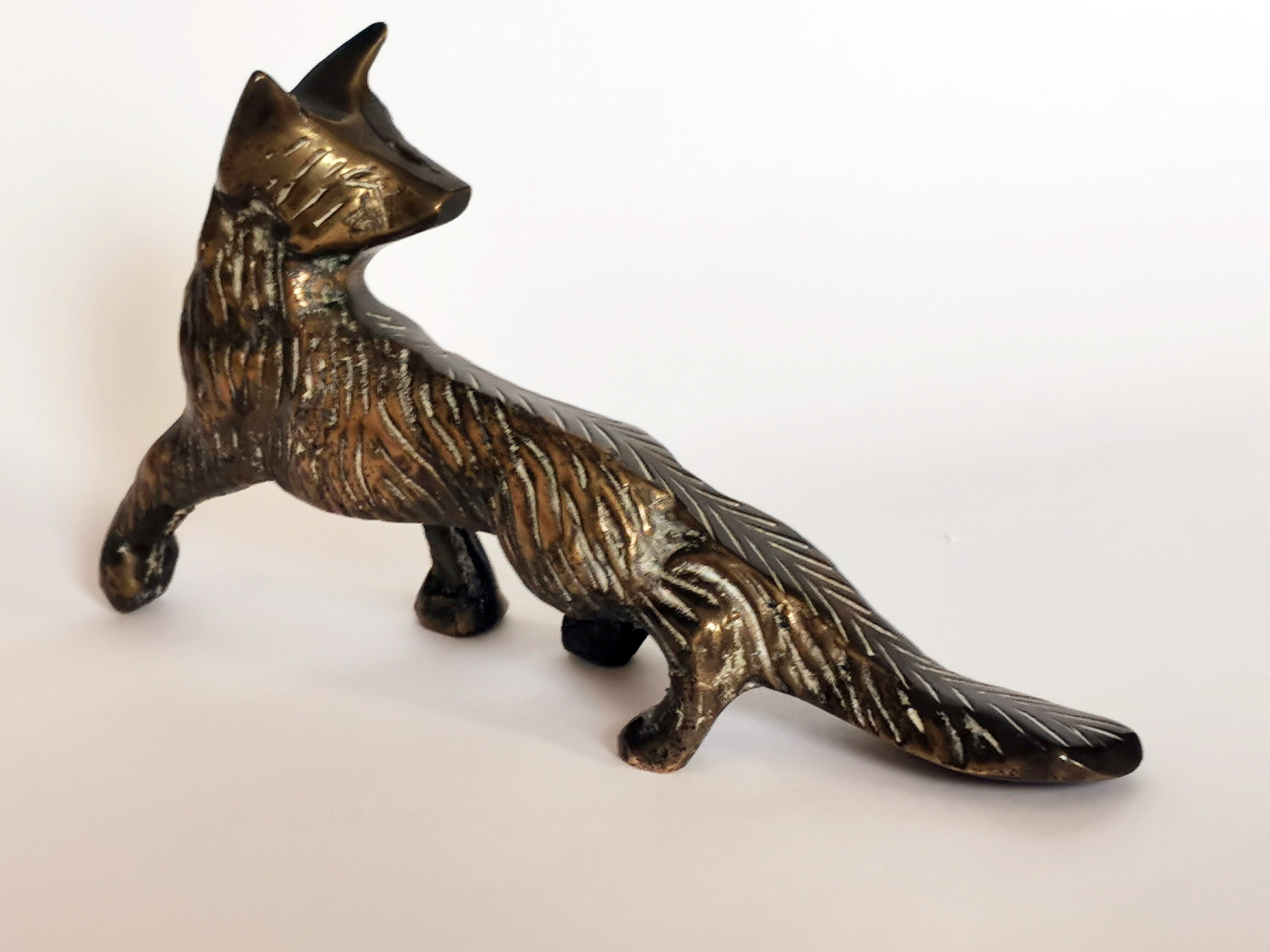 Cute Vintage Solid Brass Fox Figurine Home Decor Brass Fox Etsy
