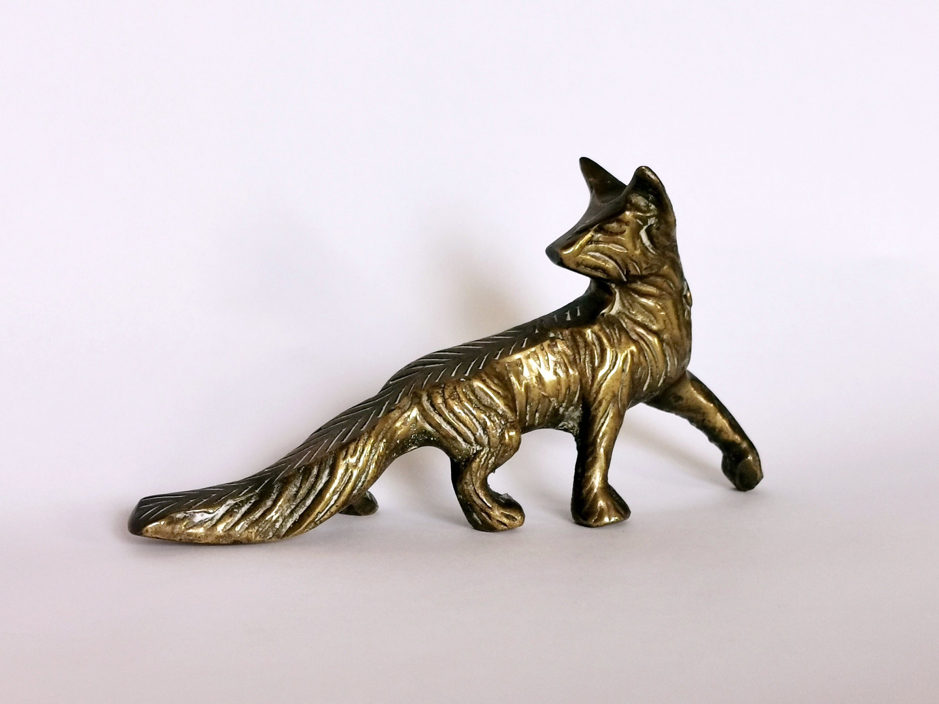 Cute Vintage Solid Brass Fox Figurine Home Decor Brass Fox Etsy