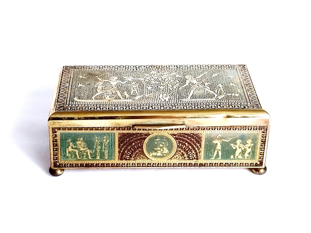 Antique Brass Wood Tobacco Storage Box Home Decor Handmade Etsy