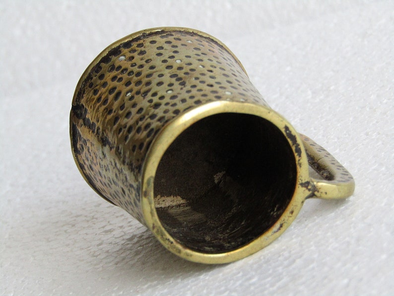 Retro Patina Brass Tankard Match Holder Vintage Small Brass Tankard Old Brass Desk Storage Wee Vintage Collectible Metal Brass Mug 70s