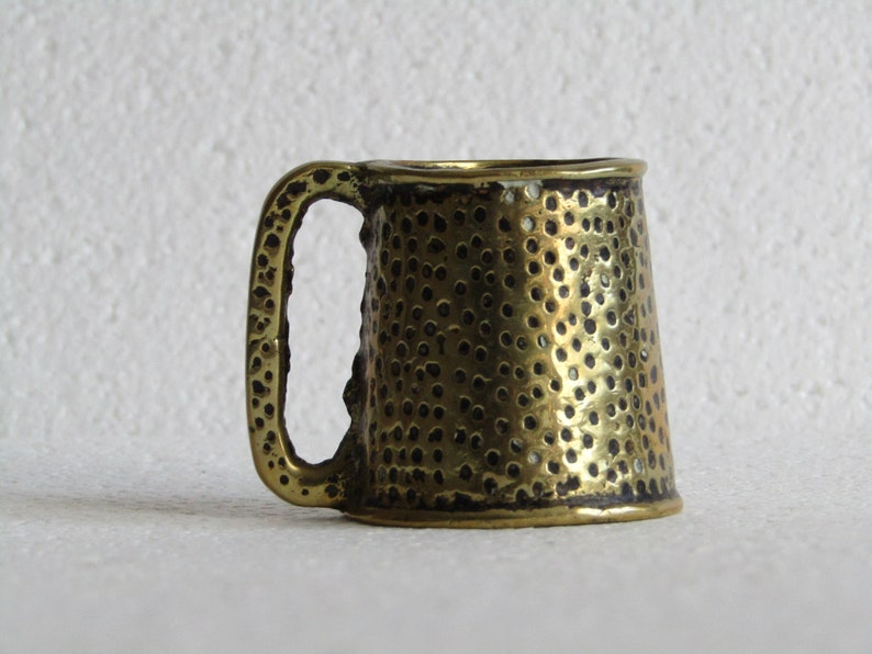 Retro Patina Brass Tankard Match Holder Vintage Small Brass Tankard Old Brass Desk Storage Wee Vintage Collectible Metal Brass Mug 70s