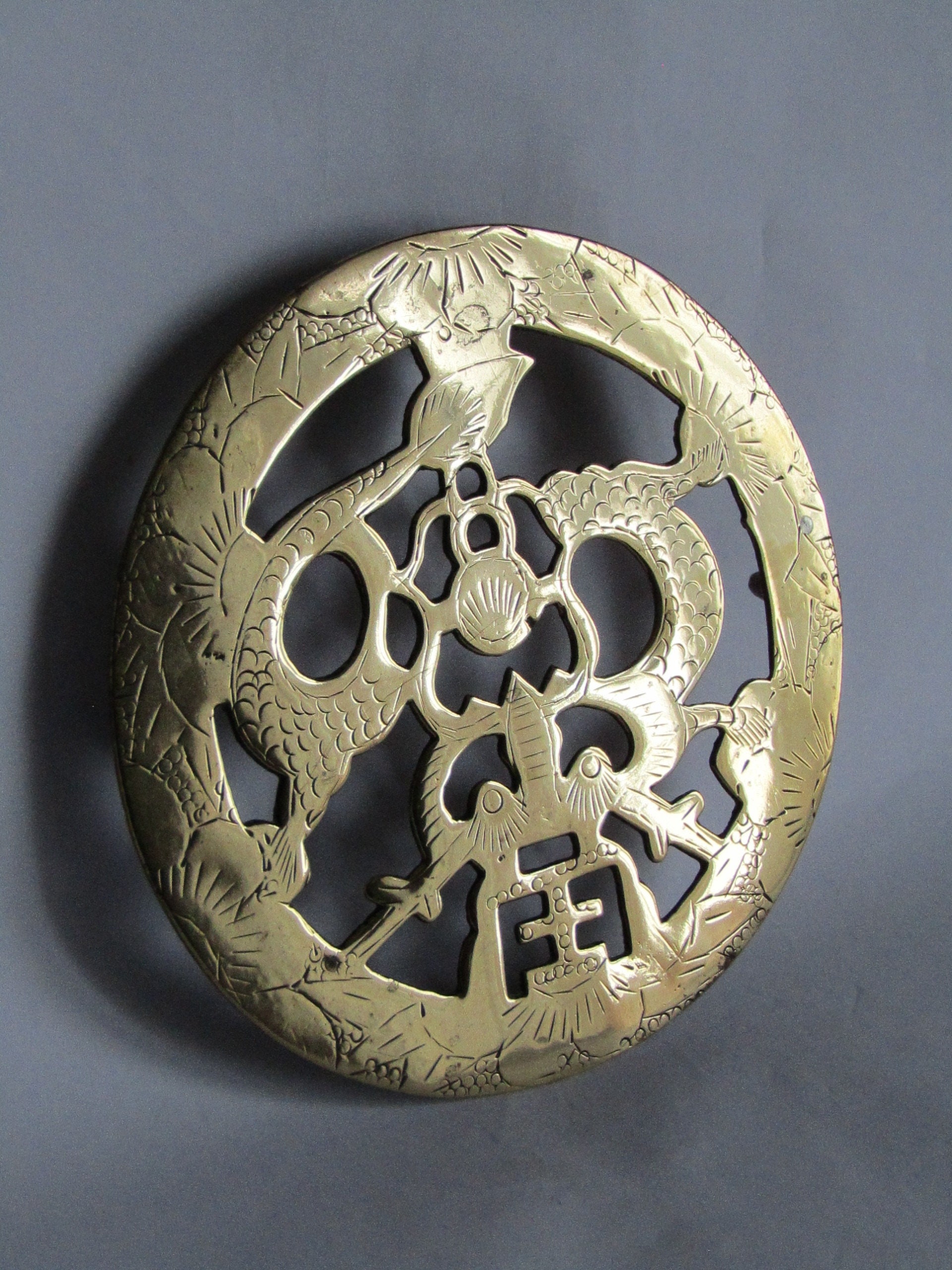 Vintage Brass Round Trivet Retro Brass Footed Trivet Home Etsy