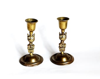 Vintage Set of Two English Brass Candle Holders Home Decor Peerage Cheshire Cat, Solid Brass Candle Sticks, Vintage Solid Brass Candlesticks