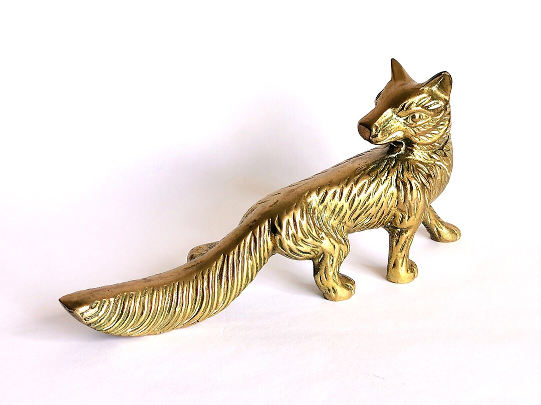 Pretty Vintage Brass Fox Figurine Home Decor, Vintage Brass Fox Statue