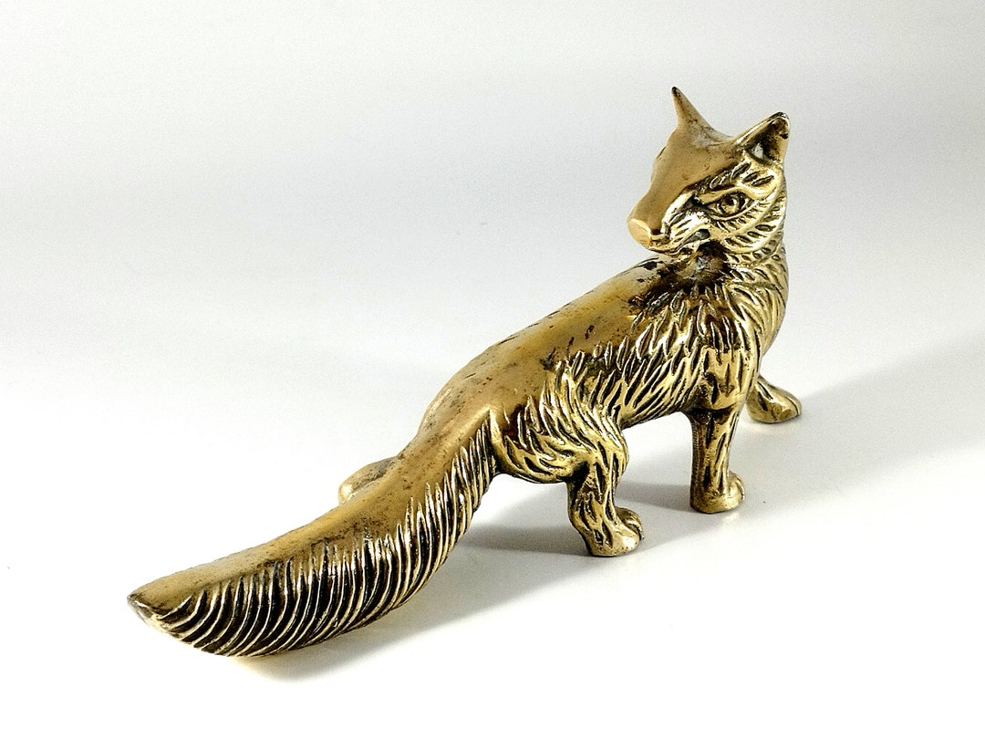 Vintage Charming Brass Fox Statue Home Decor Collectible Brass Etsy